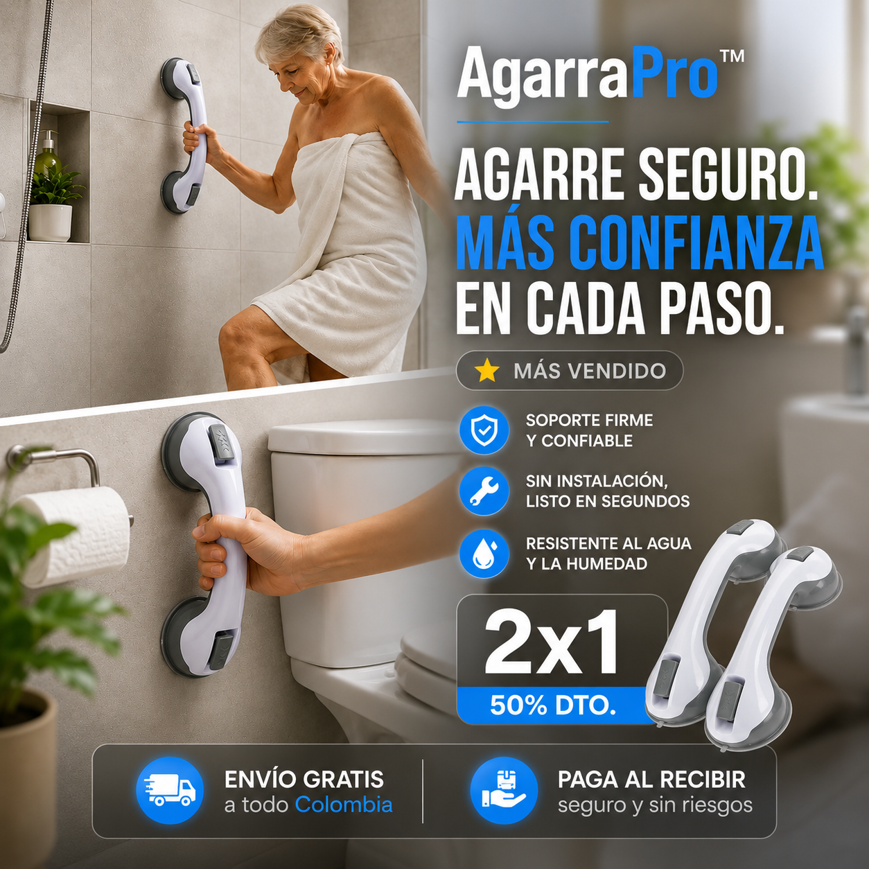 AgarraPro™ | Evita caídas en la Ducha y Baño con soporte antideslizante | OFERTA 2X1