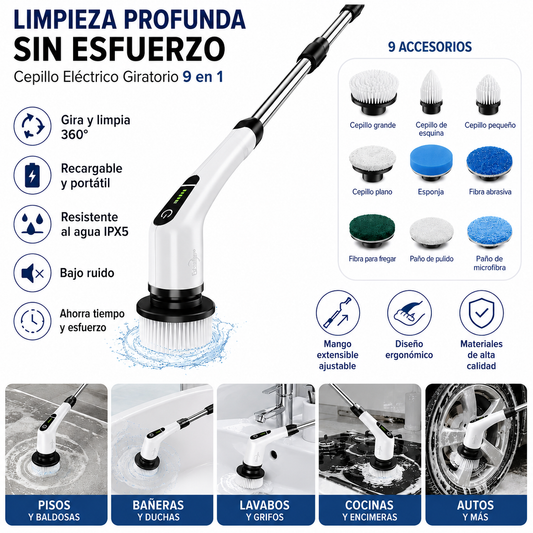 Cepillo Eléctrico Inalámbrico Recargable 9 en 1 para Limpieza