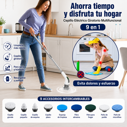 Cepillo Eléctrico Inalámbrico Recargable 9 en 1 para Limpieza