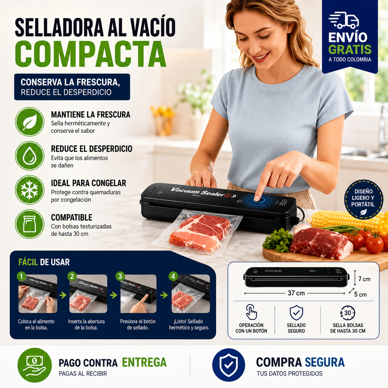 Máquina Selladora De Alimentos Al Vacío Automática + Bolsas